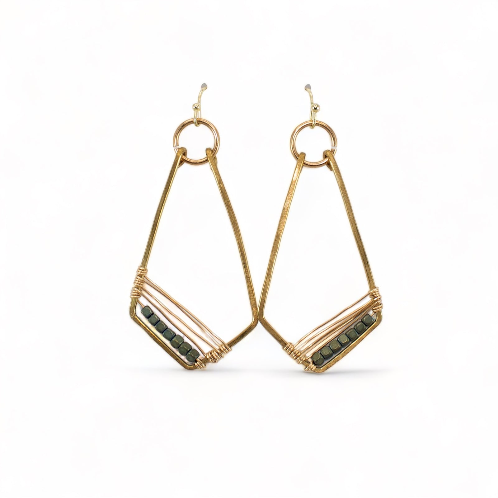 Hand Hammered Beaded Angled Earrings