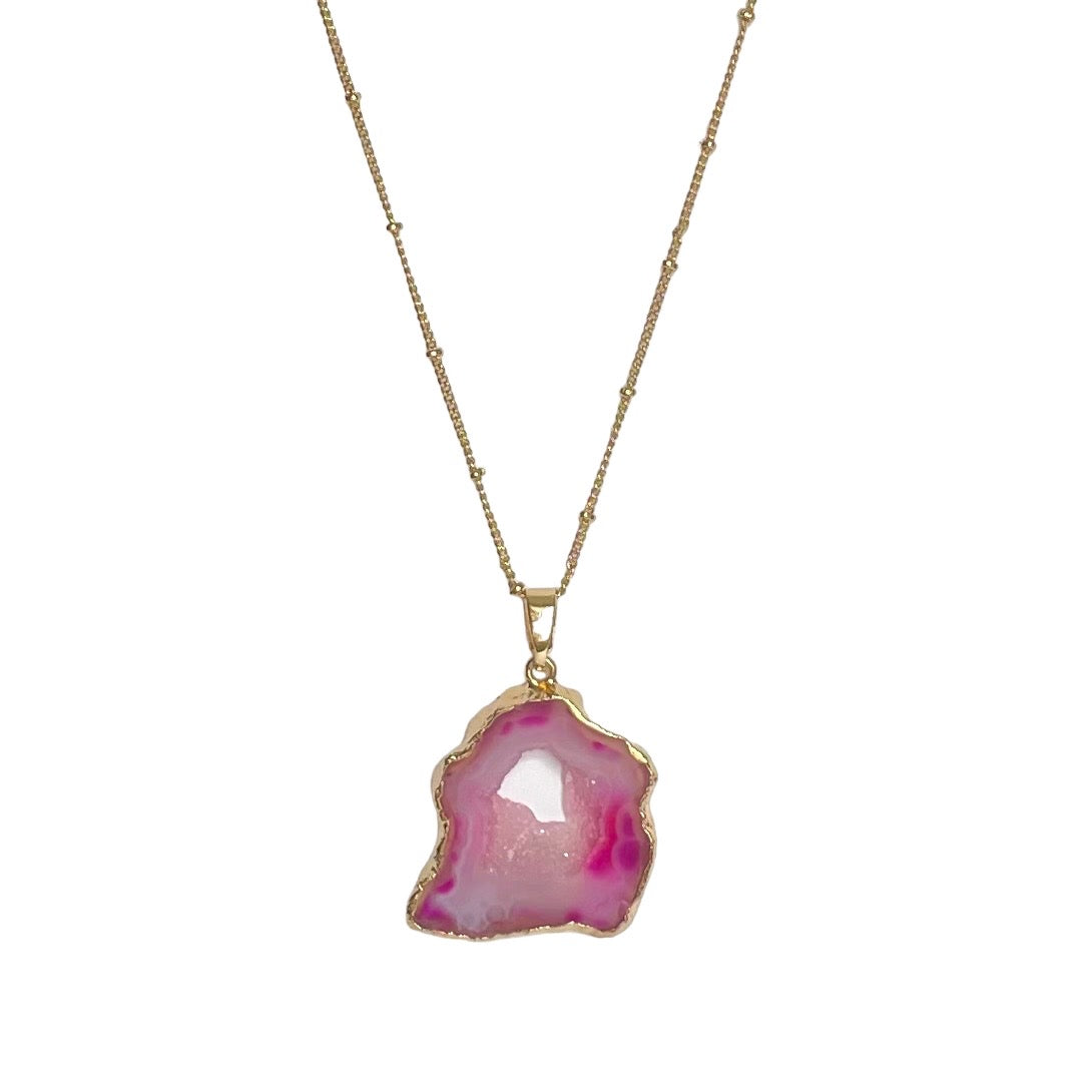 Fuschia Quartz + Gold Pendant Necklace