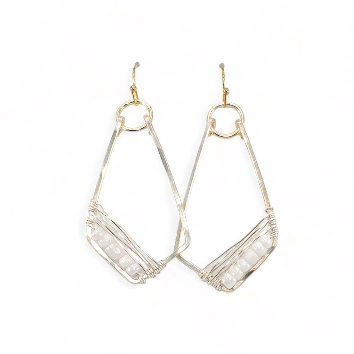 Hand Hammered Beaded Angled Earrings