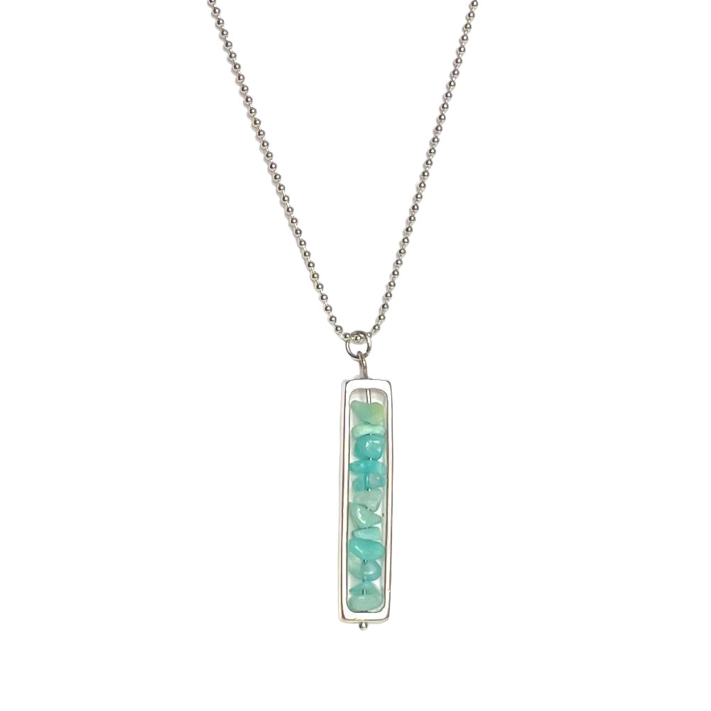 blue stone rectangle frame pendant
