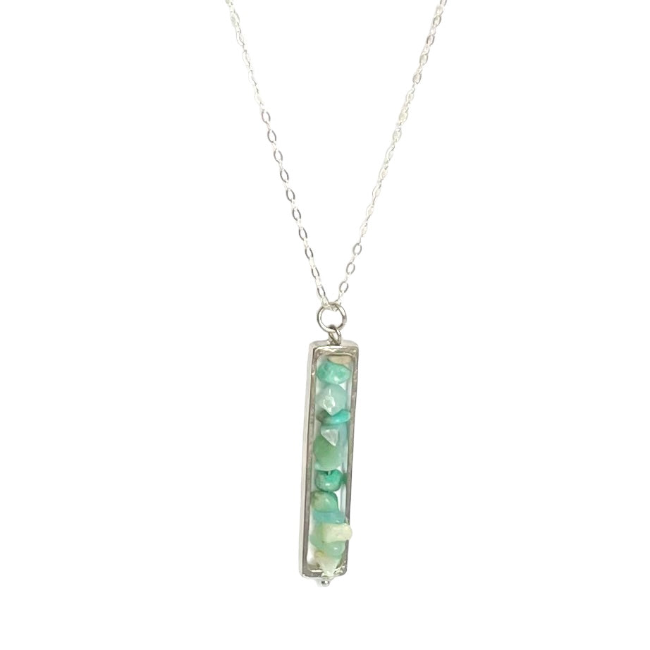 blue stone rectangle frame pendant