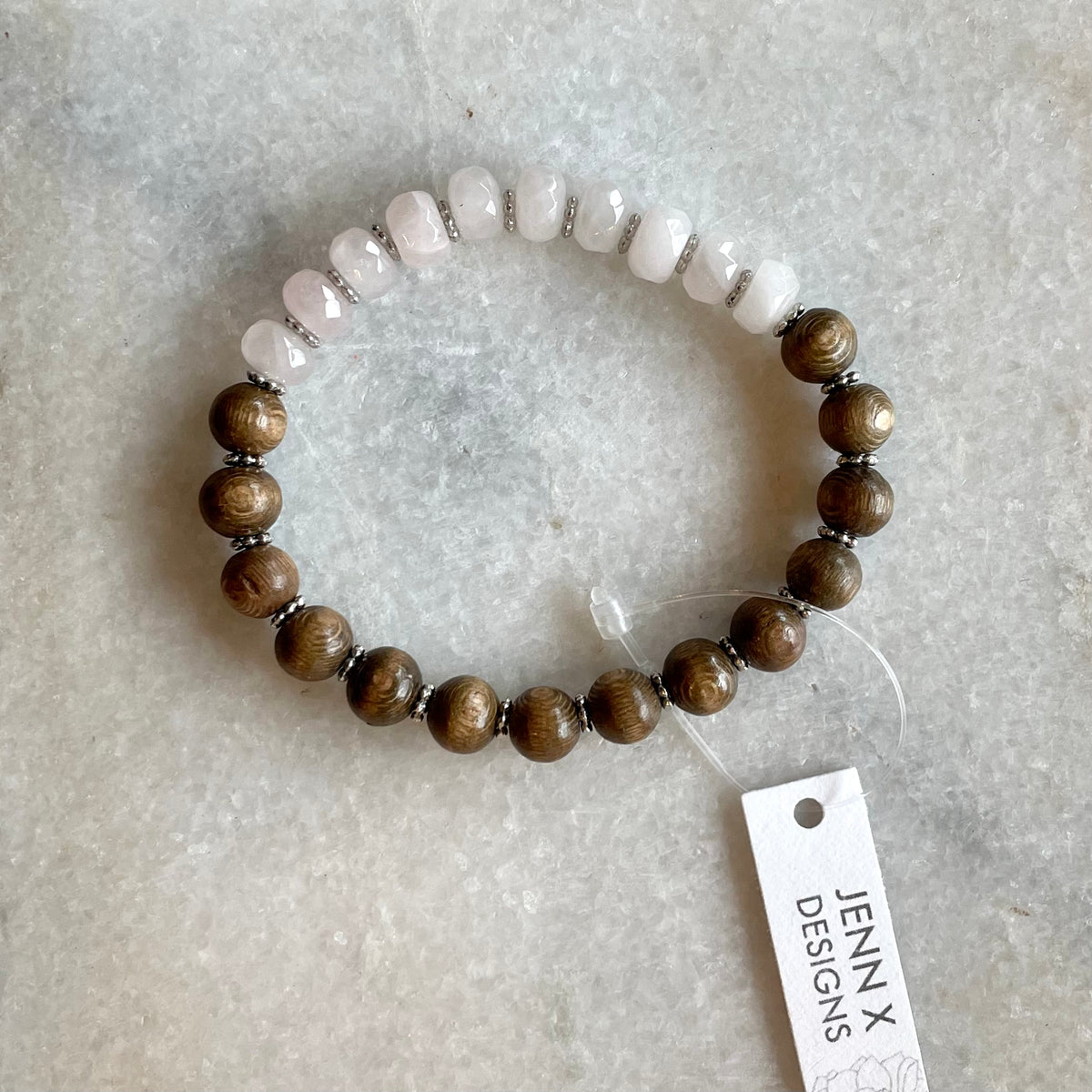 Rose Quartz + Wood Bracelet